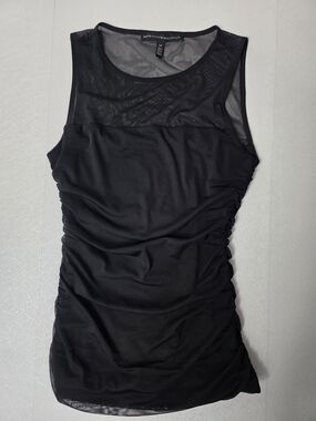 White House Black Market Black Ruched Mesh Yoke Tank